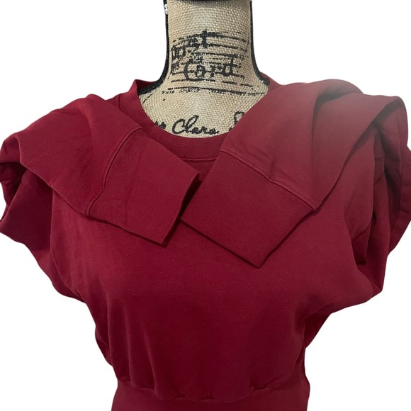Talentless Dolman Crop Crewneck Sweatshirt Maroon Red Fleece Size Medium NEW - Picture 3 of 8